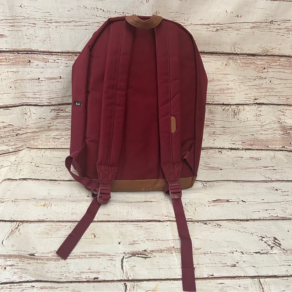 HERSCHEL SUPPLY CO Pop Quiz Backpack Burgundy Tan Laptop Sleeve Academia - Picture 8 of 9